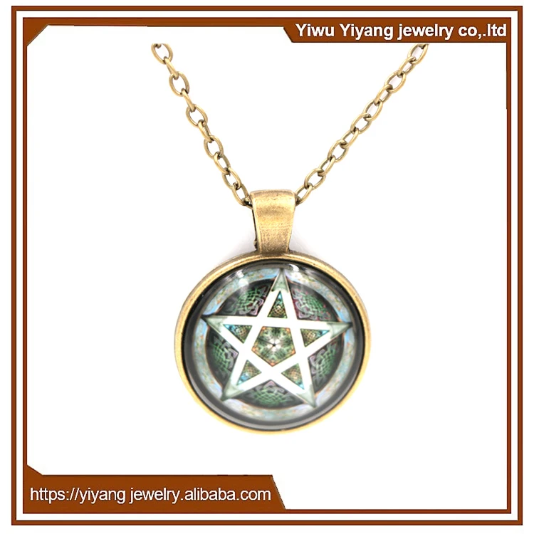 Antique Brass Star Amulet Pentacle Pentagram Pendant Men Necklace