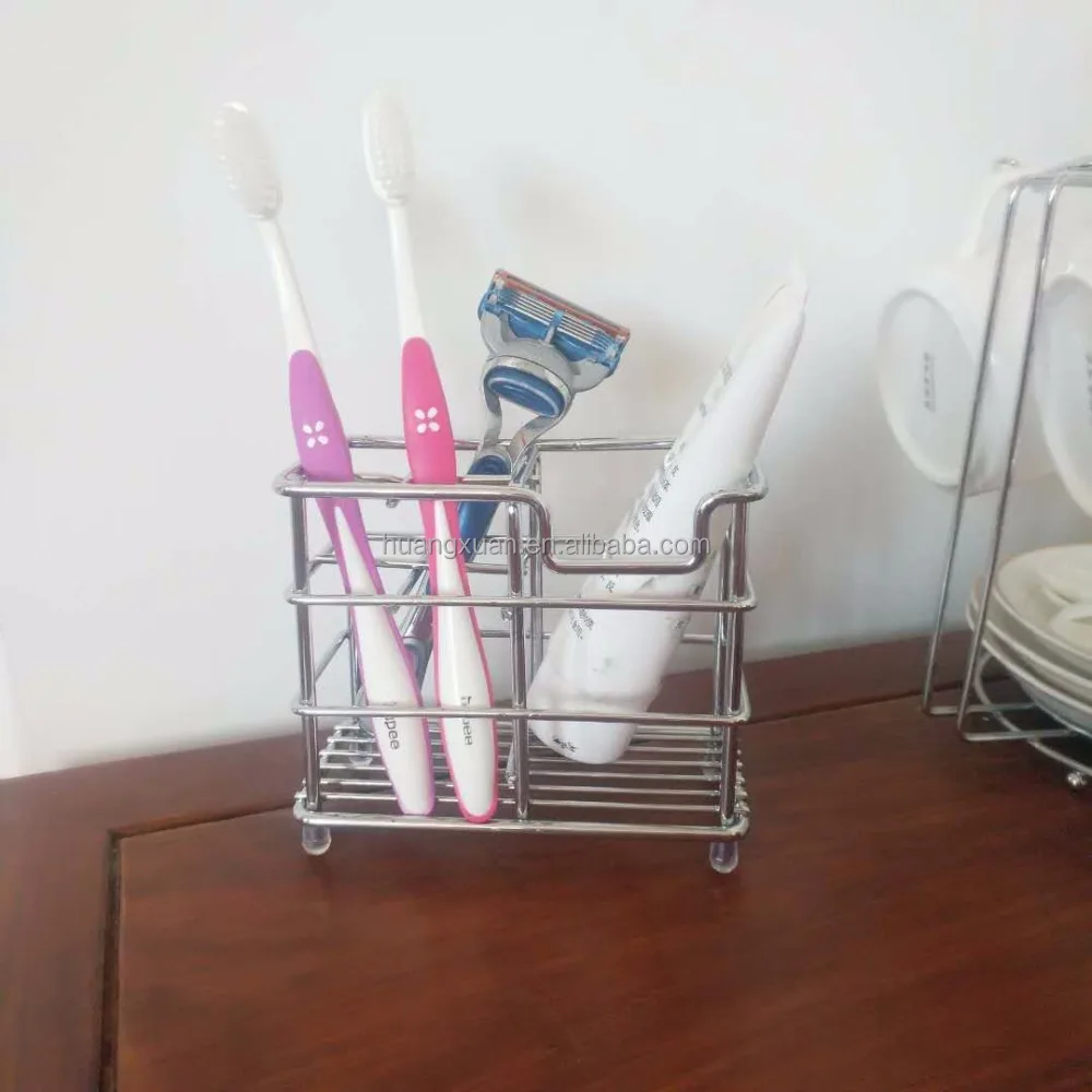 
Amazon hot selling stainless steel toothbrush holder toothpaste holder stand bathroom storage organizer rack 