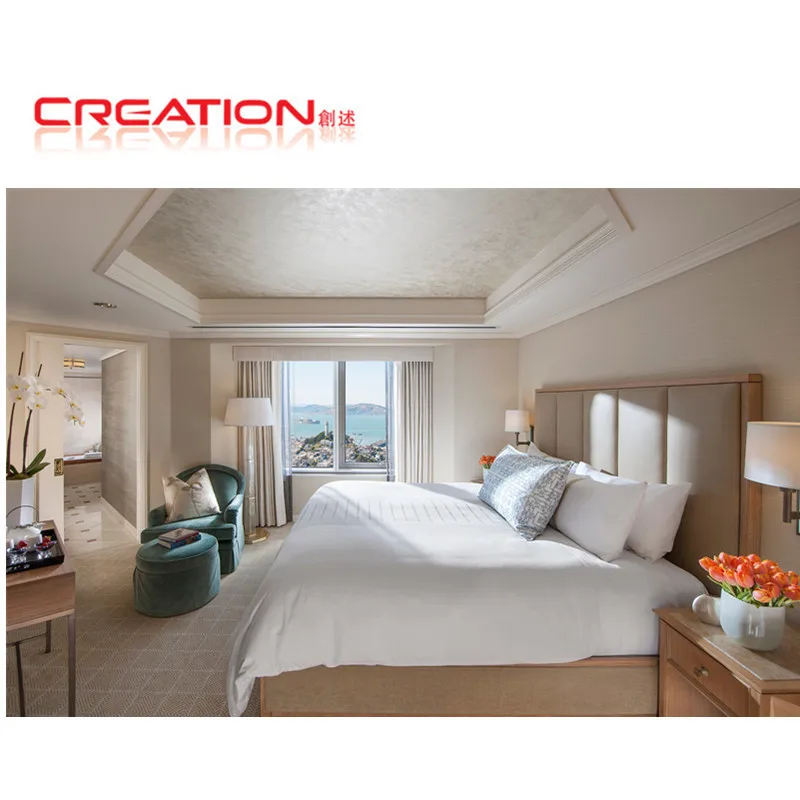 2022 Brand New Hotel Boutique Hotel Bedroom Furniture Queen Size Upholstery MDF Wood  Bed Set For Hotel
