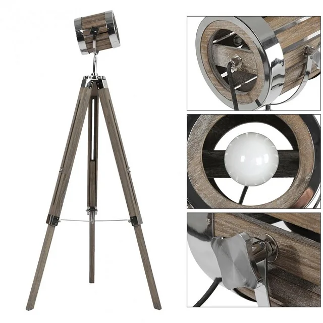 Chinese Wholesale Wooden Standing Big Retro Tripod Floor Lamp Lights Searchlight Floor Light