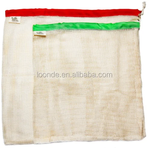 Reusable GOTS Certified organic cotton mesh storage bag for fruit