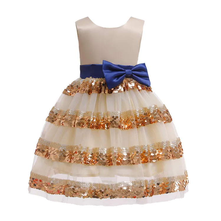 2019 new design girl party dress beautiful princess dress kids Sequined bow girl dress