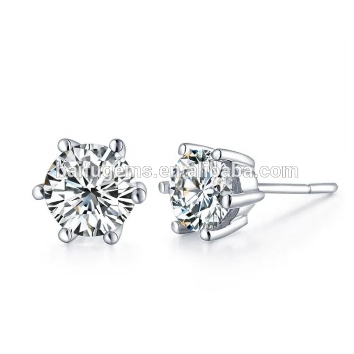 2020 customized white clear round one carat 6.5mm moissanite stone 18K gold stud earings