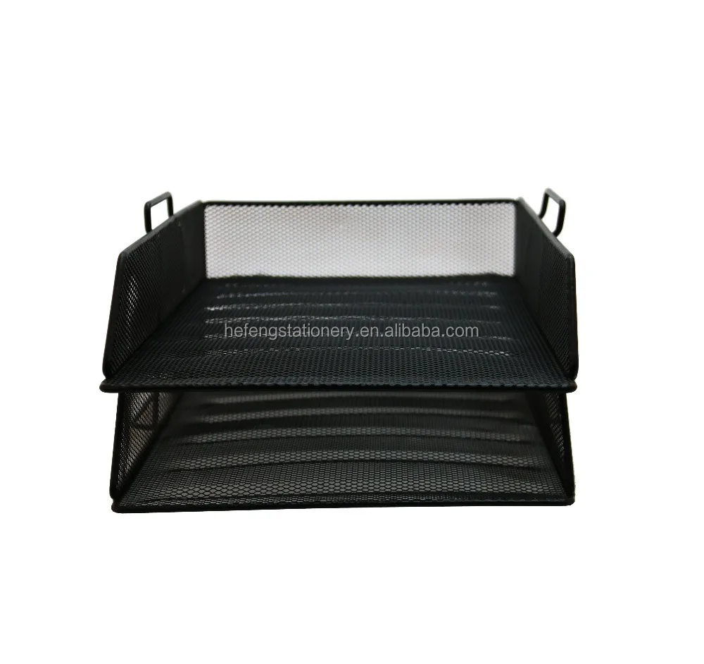 
mesh metal stackable table/desk organizer document paper storage tray 