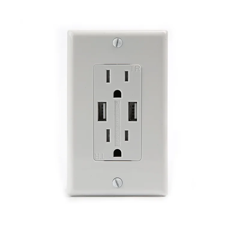 Shanghai Linsky GFCI USB outlet 110V/220V 15A input 4.2A  Dual USB socket with screwless /screw wall plate