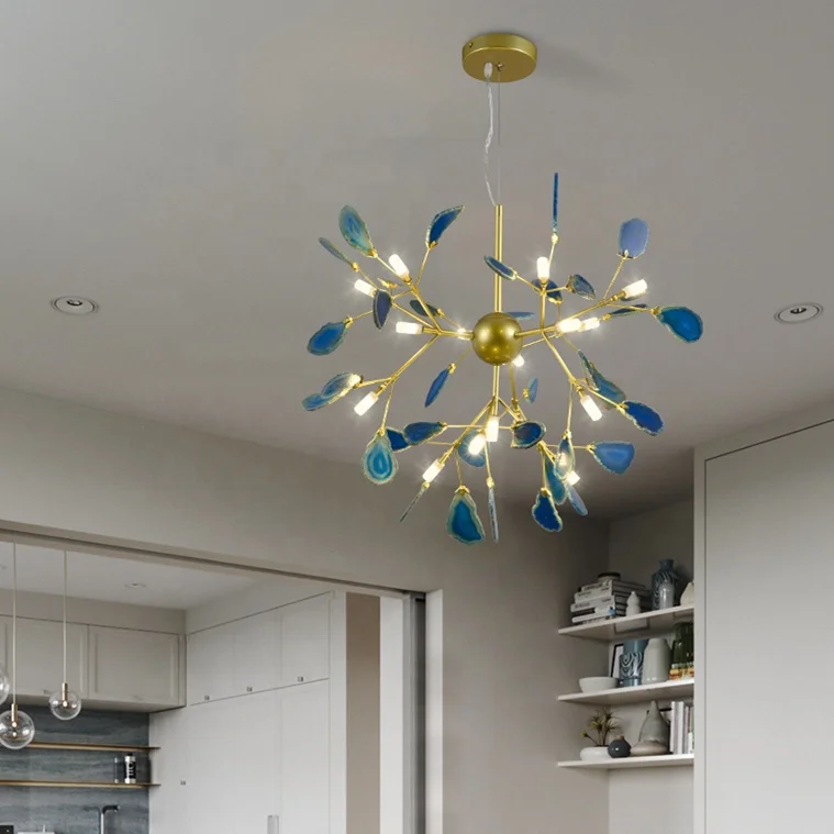 
Zhongshan Modern adjustable hanging home Decorative G4 LED Agate designer iron vintage chandeliers lighting 