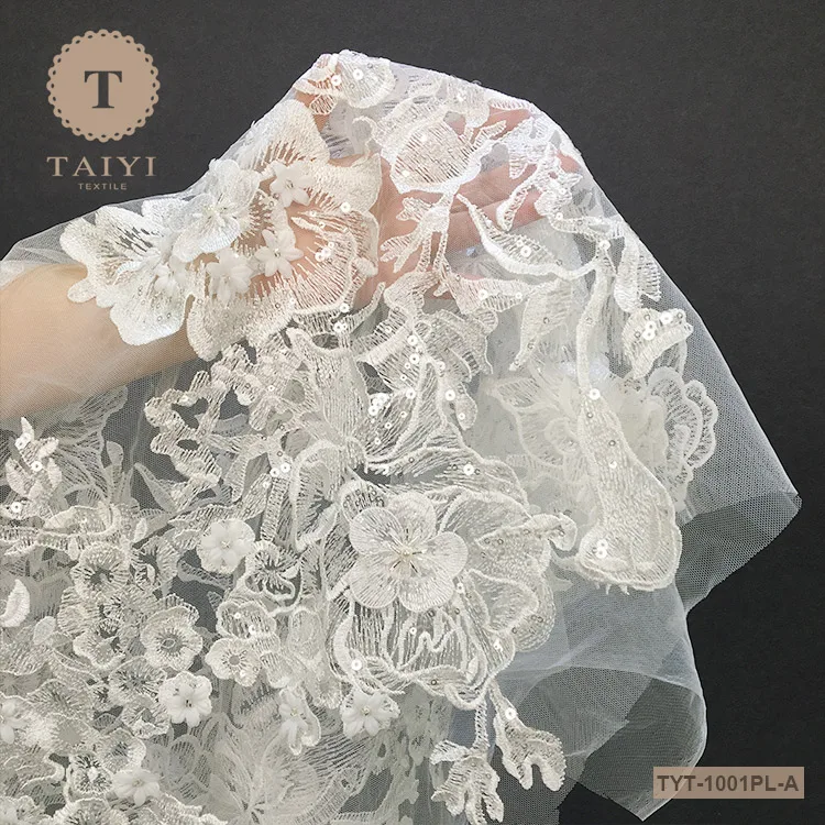 Handmade Decorative Beaded Lace Fabric Embroidery Bridal