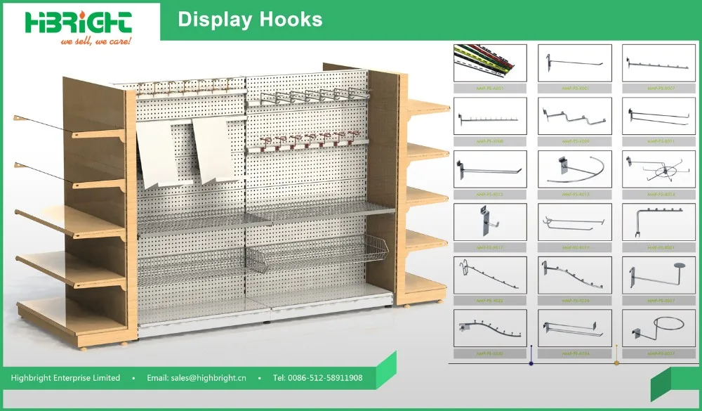 Grid Hook for Perforated Back Panel Supermarket Gondola