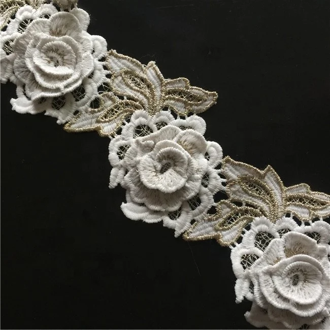 Classical new embroidery 3D flower chemical guipure lace trimming design