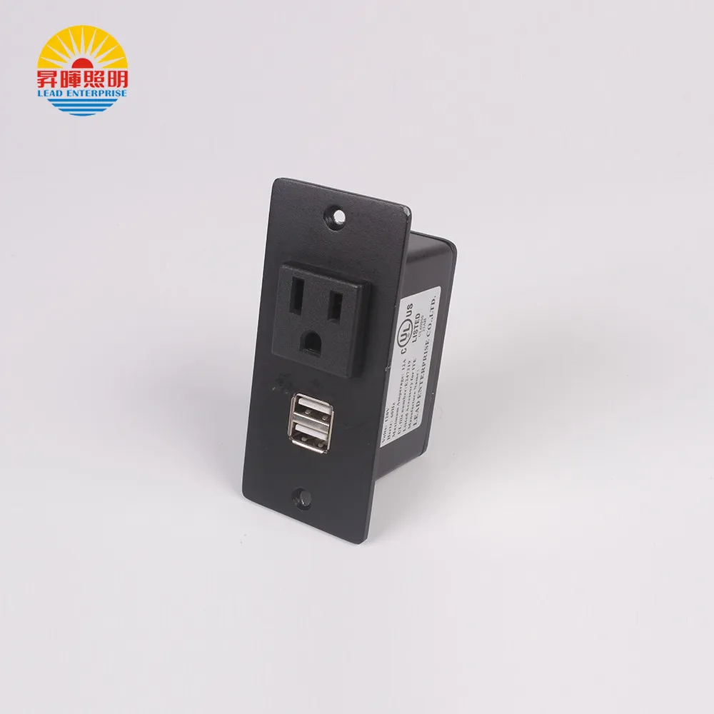 US approved Mini Desk Kitchen Conference Furniture Recessed Power Strip Socket 1 AC US Outlet with 2 USB Ports with