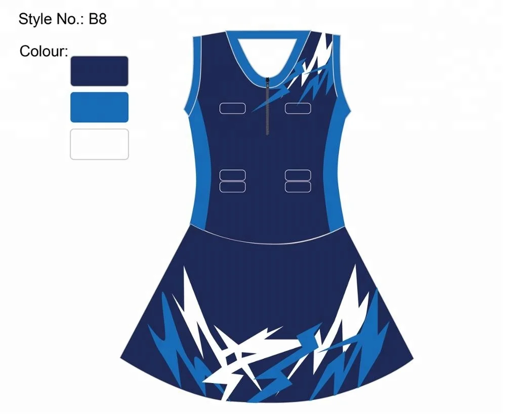 Custom own design sublimation black&blue netball dress