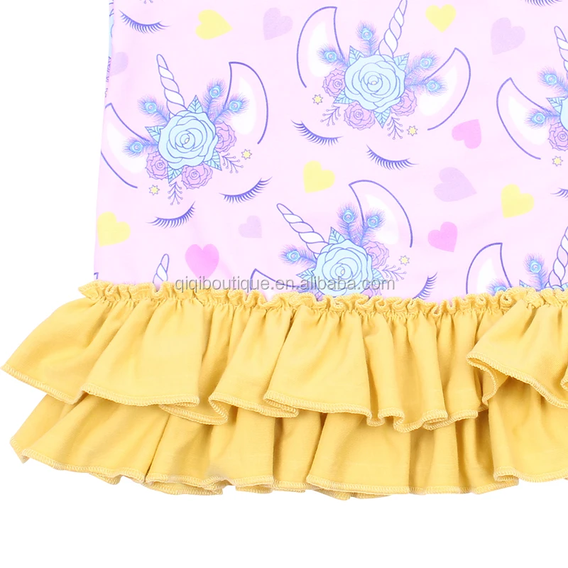 
2019 New Arrival Infant Apparel Clothing Unicorn Printed Camisole For Toddlers Double Ruffles baby girl Tops 