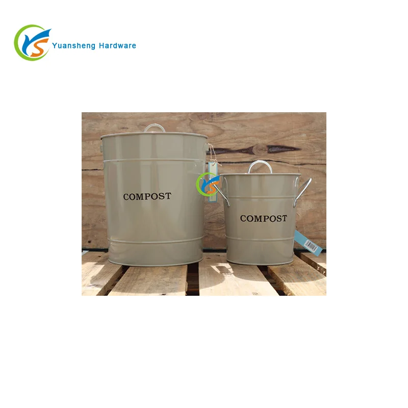Round Galvanized metal kitchen compost pail with lid