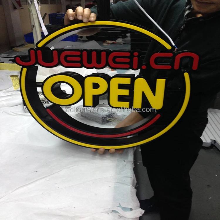 Customized design stainless steel galvanized steel protruded acrylic led sign board neon sign outdoor led open sign