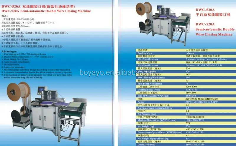 CE Approved BOYA Hot Sale Semi-Automatic 520 Wire O Binding Machine YO Double Loop Wire Binding Book Binding Machine