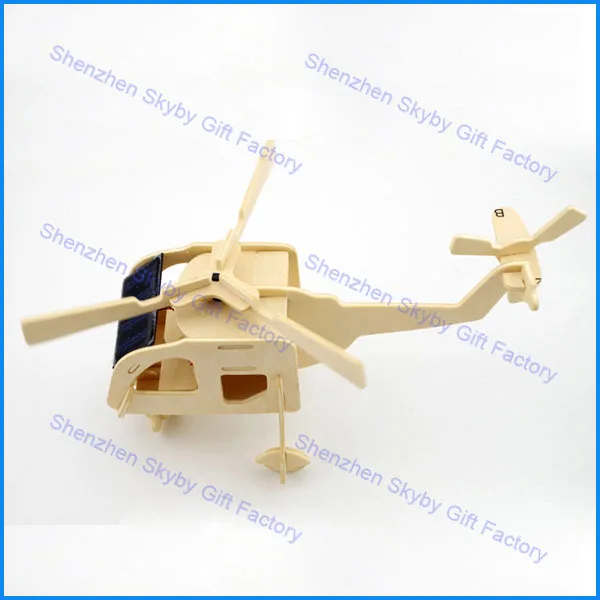 
New Design High quality Kids Gift Puzzle Wooden Solar Power Toy Helicopter 