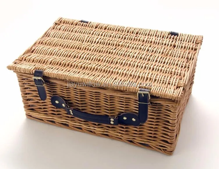 
WILLOW PICNIC BASKET 4 PERSON OUTDOOR WICKER HAMPER SET PLATES CUTLERY 