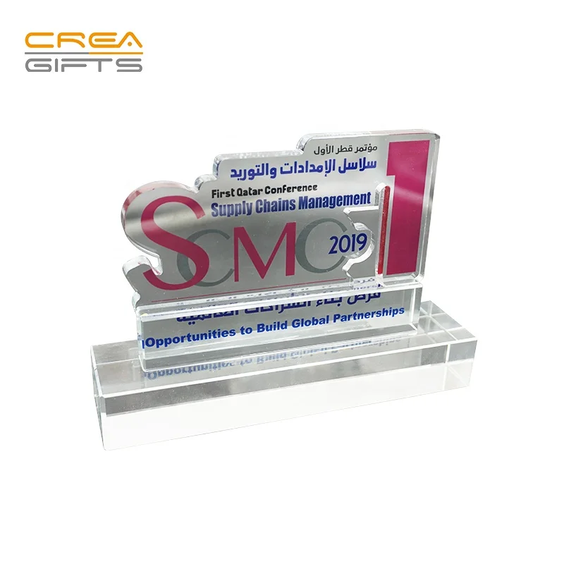 Free shipping cheap shield shape printed glass crystal trophy award