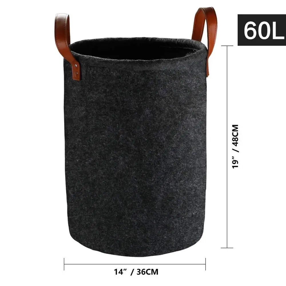 Custom Large Laundry Basket Collapsible Laundry Hamper Foldable Waterproof Storage Basket Round Felt Dirty Clothes with Handles