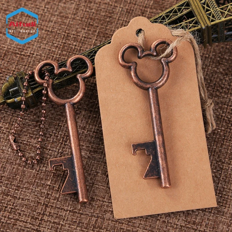 custom antique metal brass silver mickey key chain wedding gift bottle opener