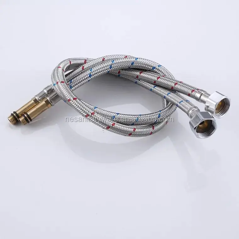 NSH1 blue and red stainless steel braided hose with EPDM rubber hose inside 60cm shower hose