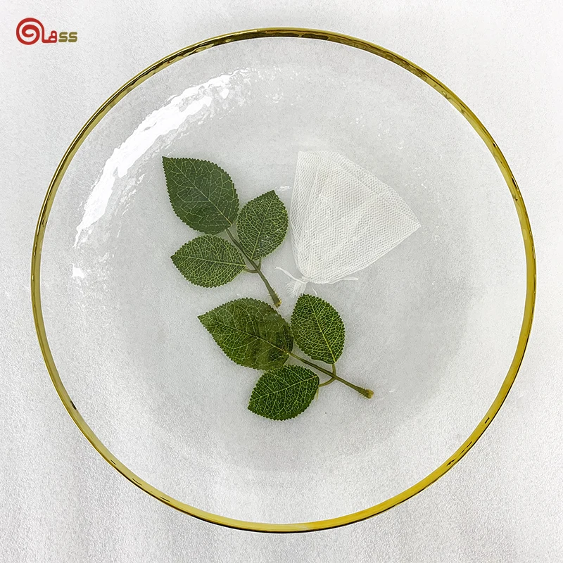 Charger Plates Dinnerware Set Fruit Service Plate Gold Rim Glass for Wedding Banquet Camping Minimalist Transparent Plate Dish