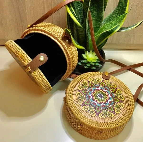 Embroidery Pattern Rattan Bag Rattan Straw Beach bag