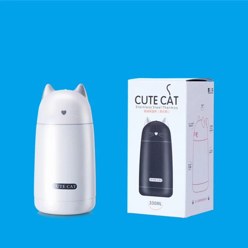 Cute Cat Thermos Cup Kids Thermo Mug Drinkware Child 330ML Water Bottle Stainless Steel Vacuum Flask Portable Leak-proof Tumbler