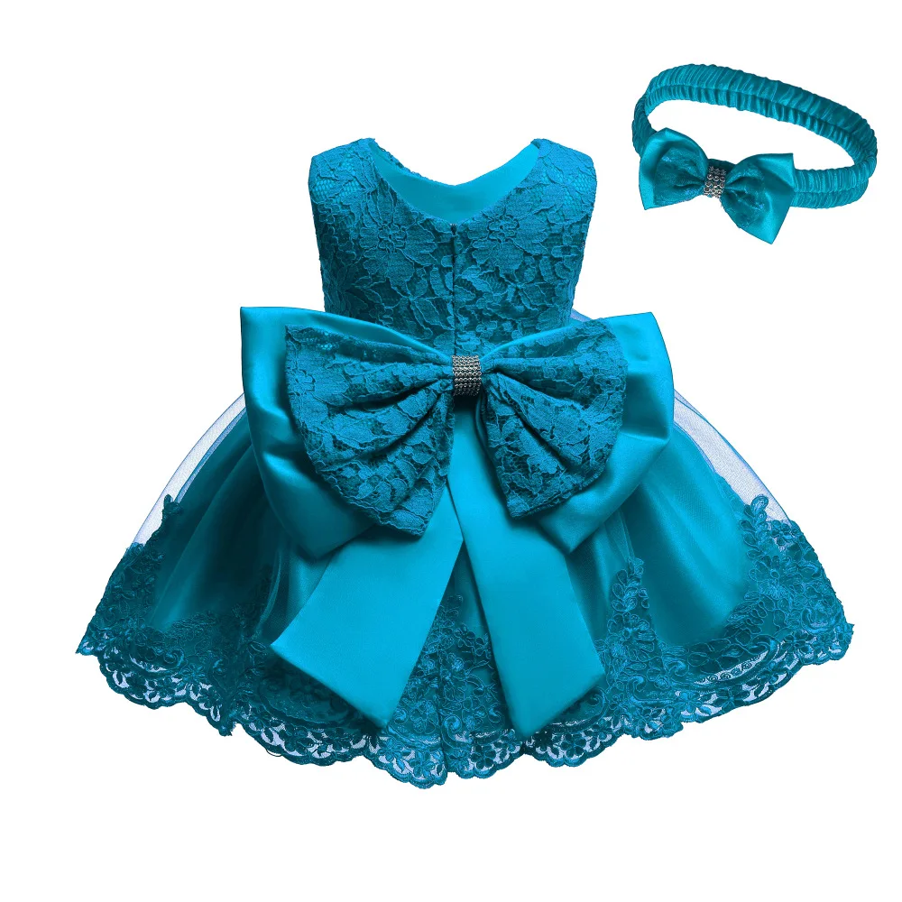 2019 European American cute fashion girl baby boutique dress birthday party boutique lace dress with big bow