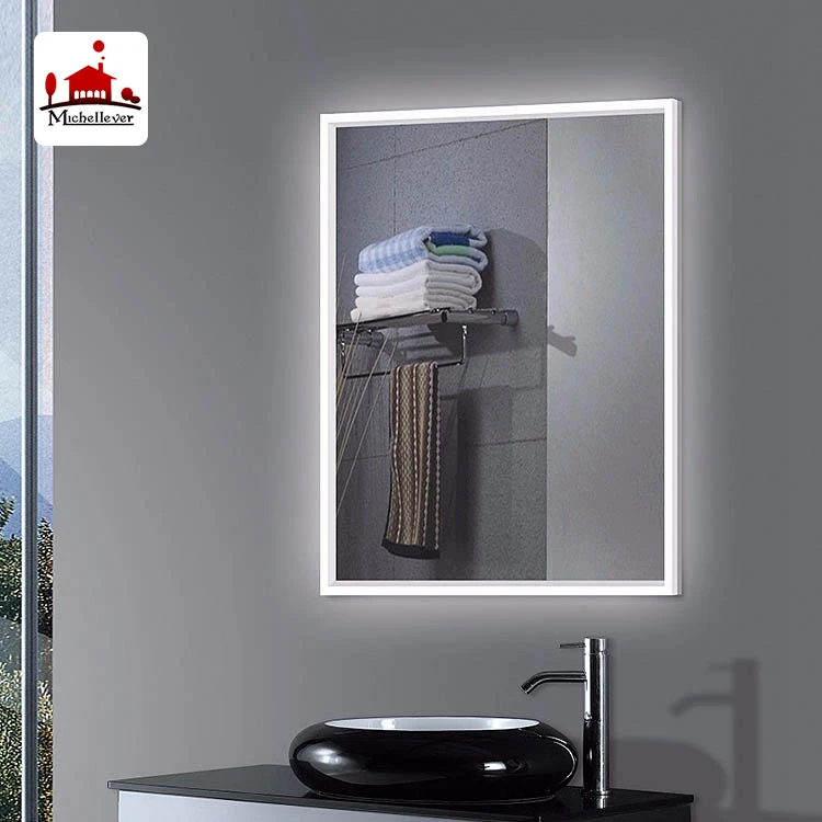 Silver rectangular hairdressing wall mirrors 80x60cm wall mount lighted backlit led bathroom mirror