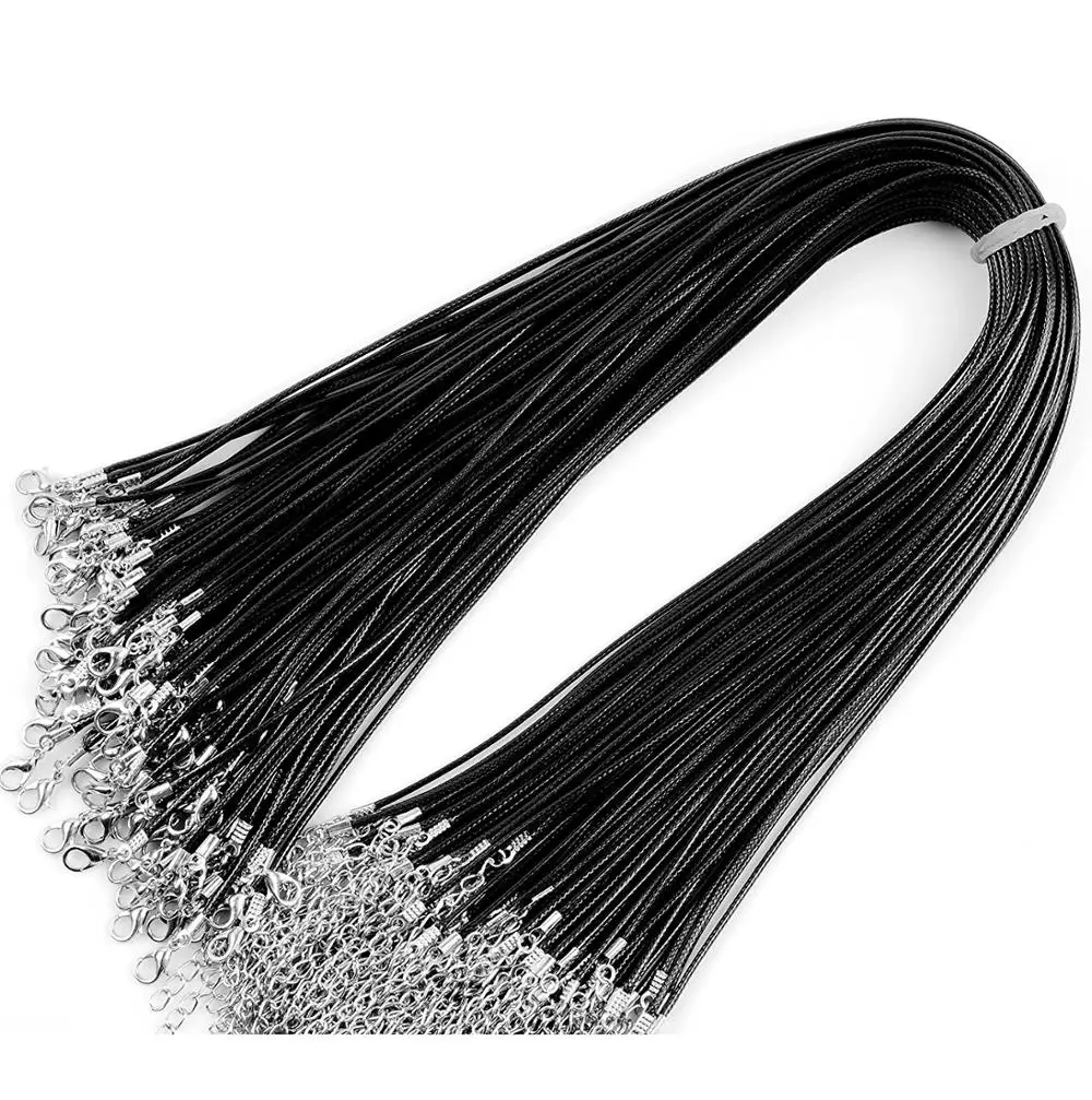 Плетеный восковой шнур из искусственной кожи, Черная веревка, ожерелья, цепочка с застежкой-карабином