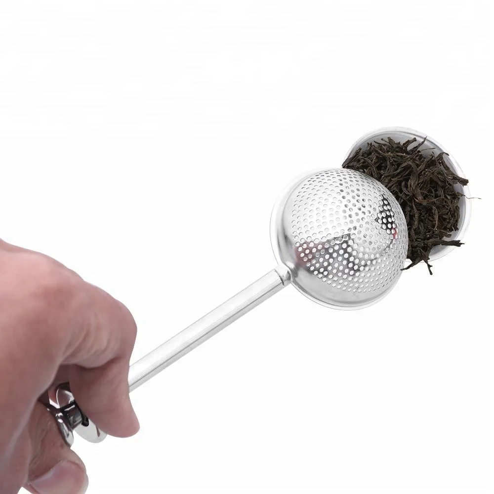 High Quality Convenient Ball Shaped Stainless Steel Silver Push Style Tea Pot Tea Infuser Strainer