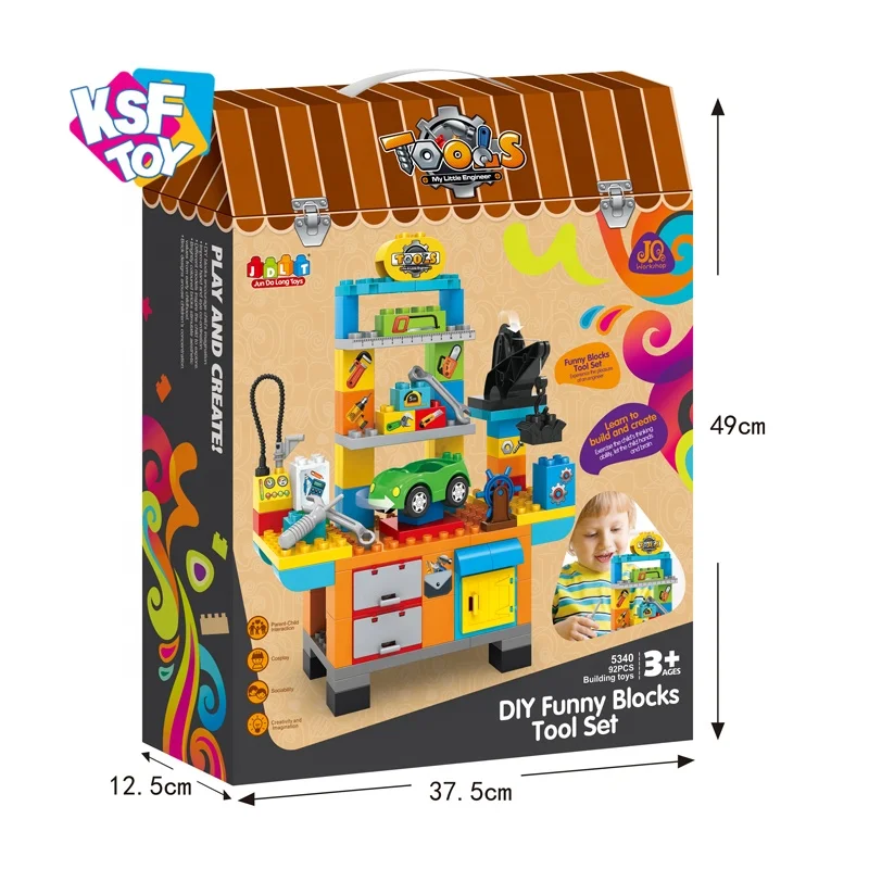 kids play diy tool set plastic funny brick toy with 92pcs