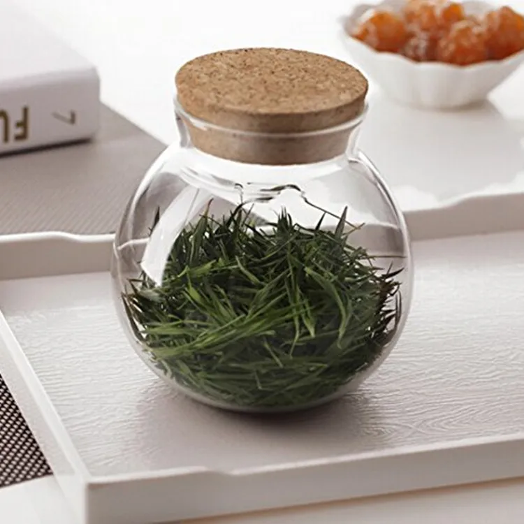 Airtight Container with Cork Lid 500ml Round Clear Glass Favor Glass Jar Storage