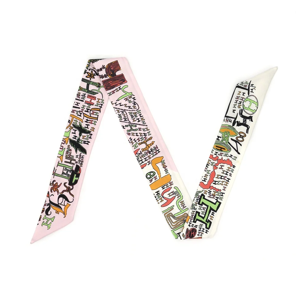 Tied Bag Handle Scarf Small Ribbon Twill Silk Scarf Women Fashion Brand Design Small Skinny Neck Scarf for Ladies