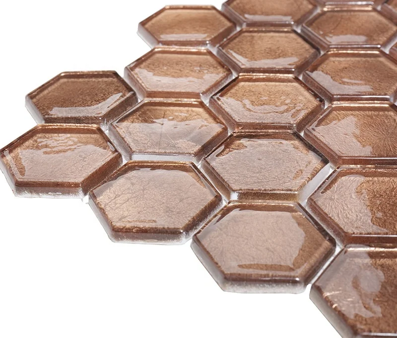 House Decoration Bathroom Hexagon Copper Glass Mosaic Tile