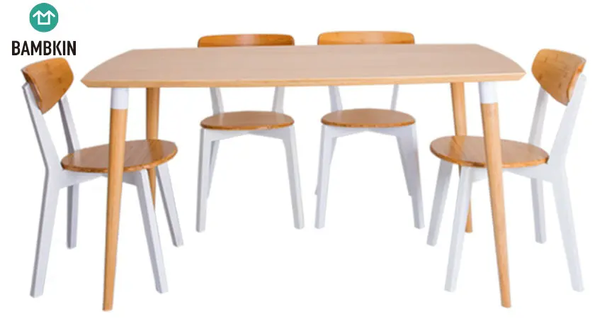 
BAMBKIN bamboo furniture kitchen dining room table and chair set for 4/6 five-pieces rectangle dining table set 