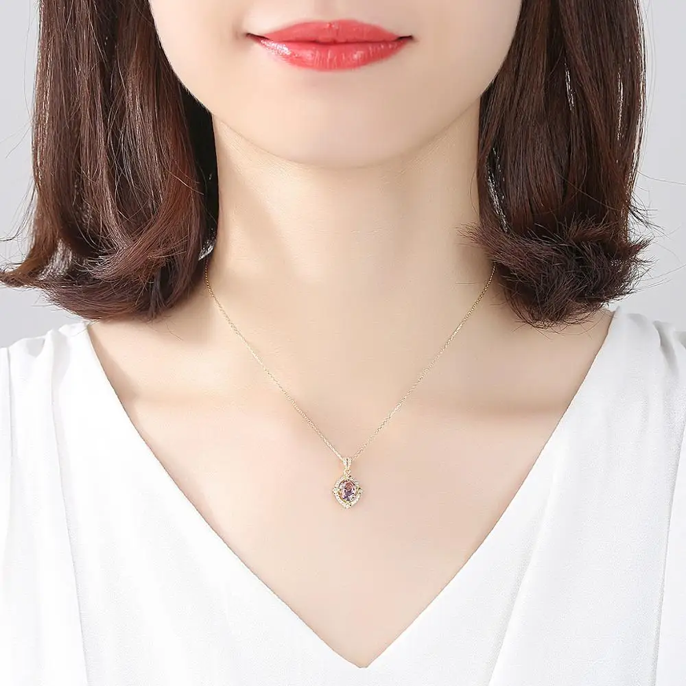 CZCITY Fashion New Brown Cut Smoke Topaz S925 Sterling Silver Women Gemstone Stones Necklace