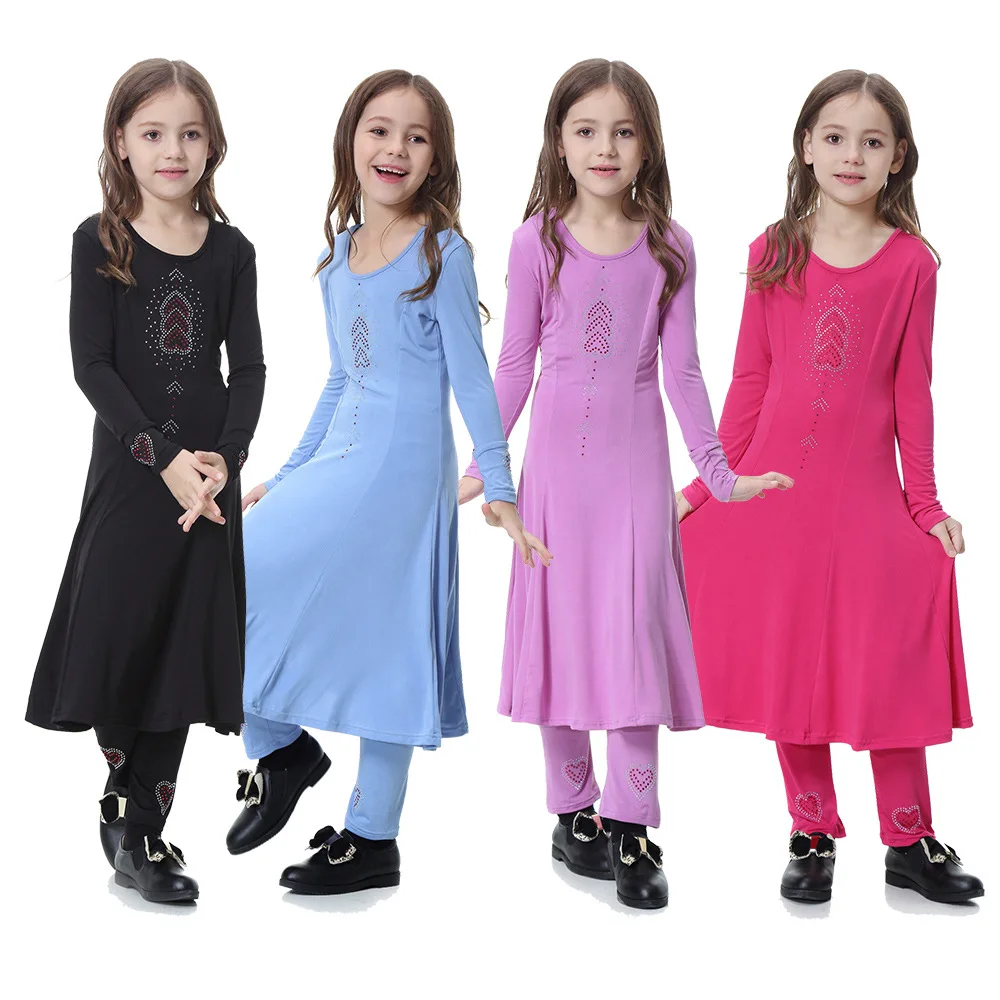 Wholesale simple style dress for muslim girls muslim clothes with dress and pants