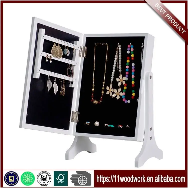 Pure White Mirrored Furniture Table Top Jewelry Cabinet