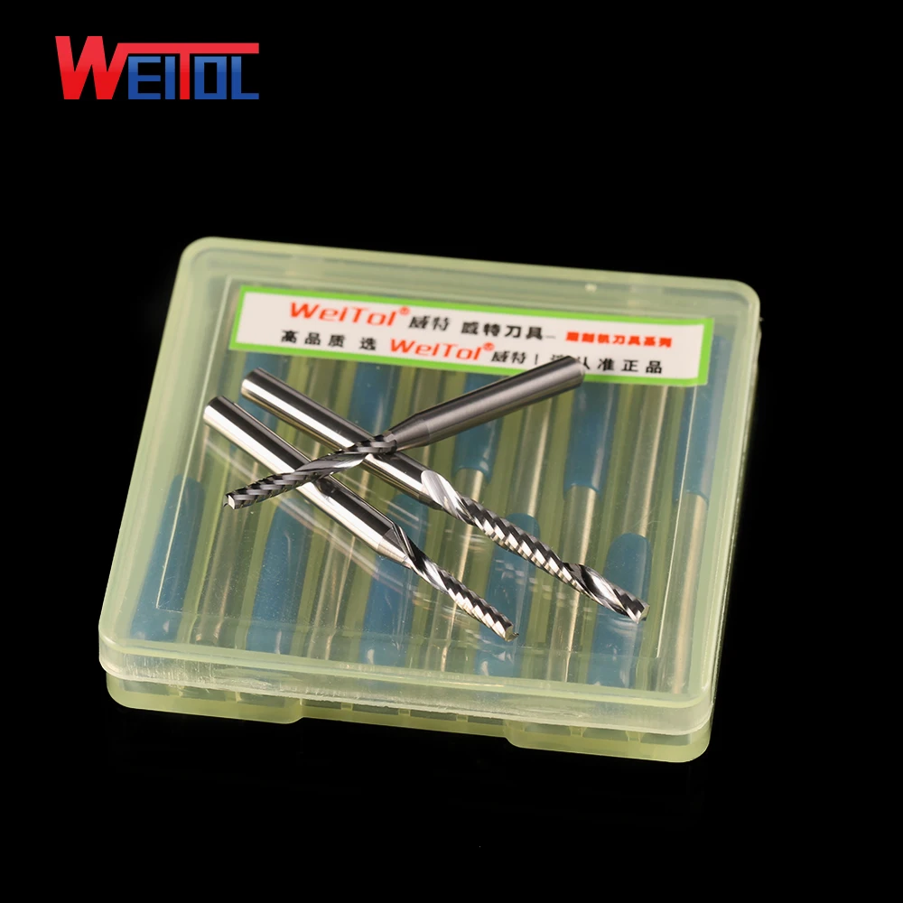 WeiTol carving tools with single flute cnc woodworking tools cutting tools for pvc 3.175mm flute diameter 2mm cutting 10mm