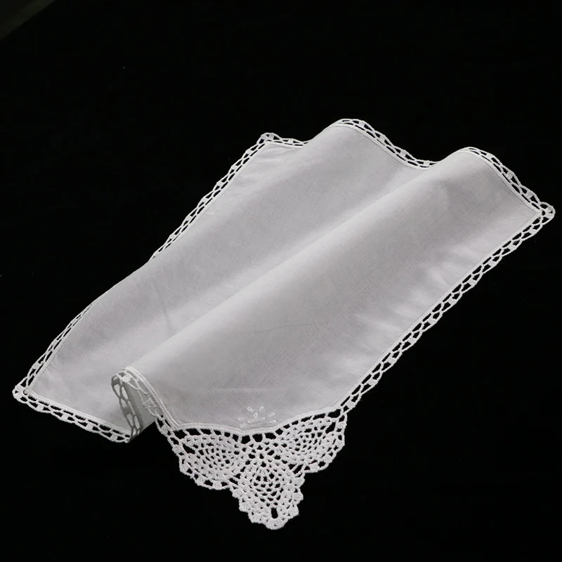 D002: White premium cotton lace handkerchiefs crochet hankies for women/ladies wedding gift