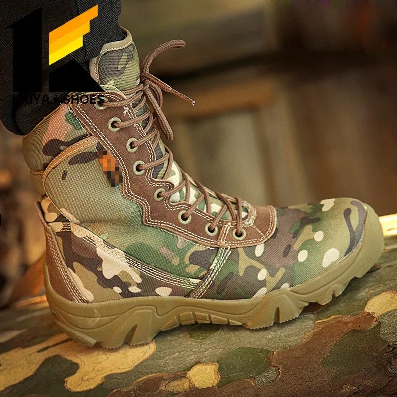 2023 cheap price leather desert camouflage boots with zipper