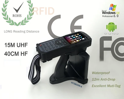 Best Performance High Quality rugged RFID UHF 15 meters / HF 40cm  Long range android/wince handheld reader  FCCCE RoHS