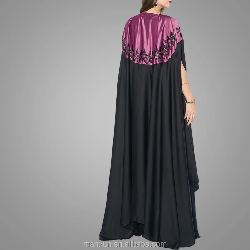 Beautiful Women Frock with Leaves Embroidered Design Black  Bottom Casual Robe Maxi Dress