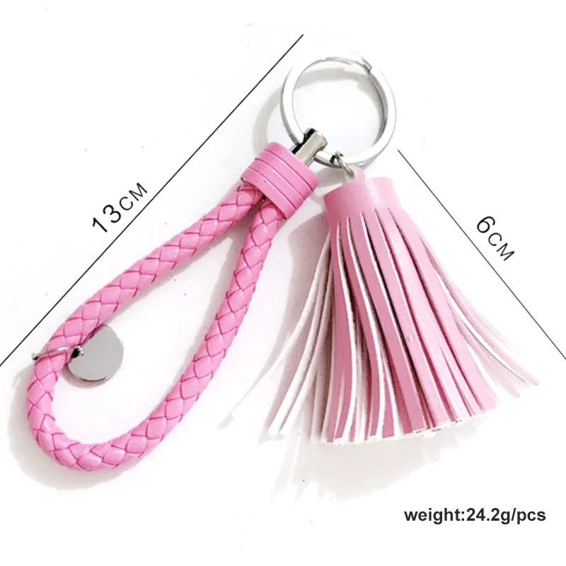 Custom Colorful Blank Pu Leather Tassel Key Chain Metal Ring Holder Keychain With Logo