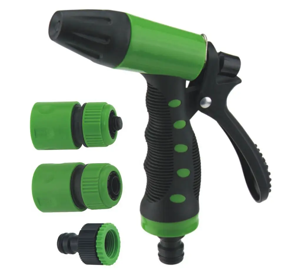 Plastic 7 pattern garden water gun set with hose connector