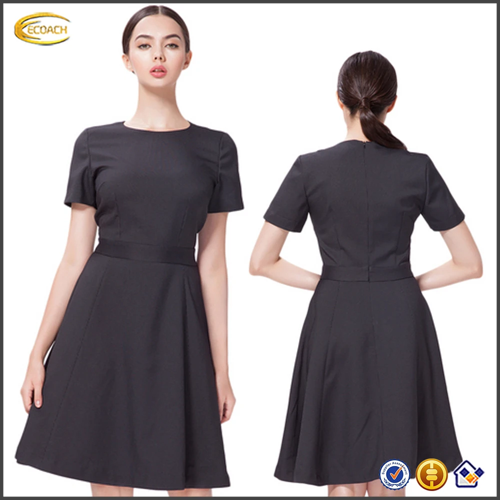 Latest elegant women office dress patterns a Line striped delicate cut zipper center back office dress for ladies