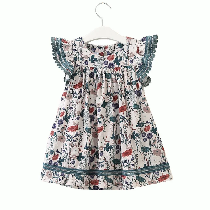 
European Style Kids Dress New Design Girls Dress Cute Baby Floral Dress 