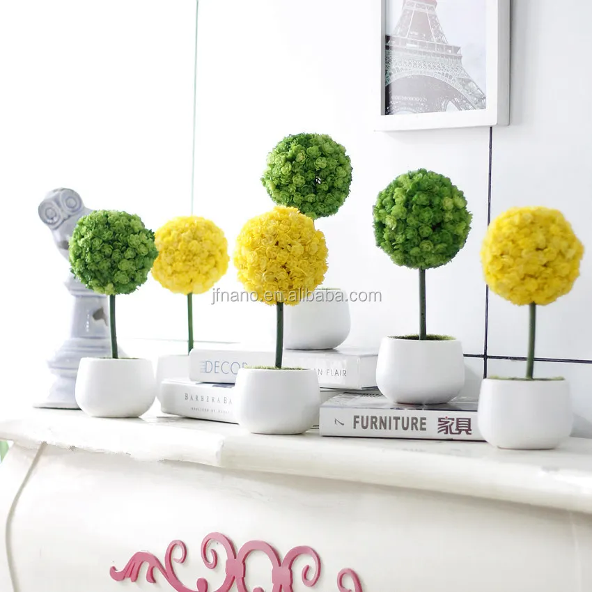 Sweet home table decoration fake lace flower ball artificial potted bonsai